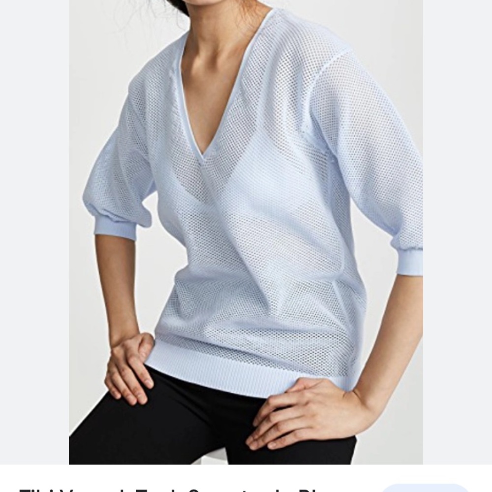 Tibi V-Neck Tech Sweater in pale blue lavender